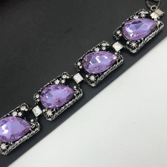 Rhinestone Jewelry, Purple Glass Chunky Bracelet,… - image 3