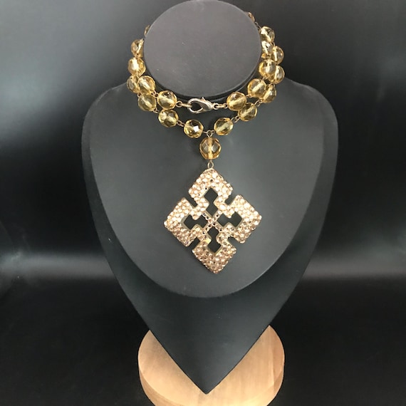 James Arpad Signed Vintage Glass Beaded Rhinestone Pendant