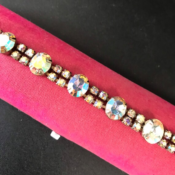 Vintage Pink AB rhinestone 1950s bracelet, mid-ce… - image 1