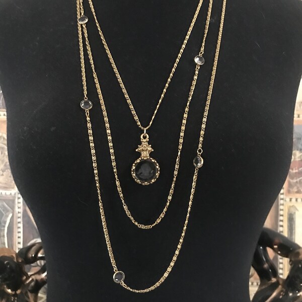 Unsigned Goldette Necklace ** 1960s Jewelry Mad Men Mod Designer ** 3 Strand Statement Necklace ** Mid Century Vintage Jewelry