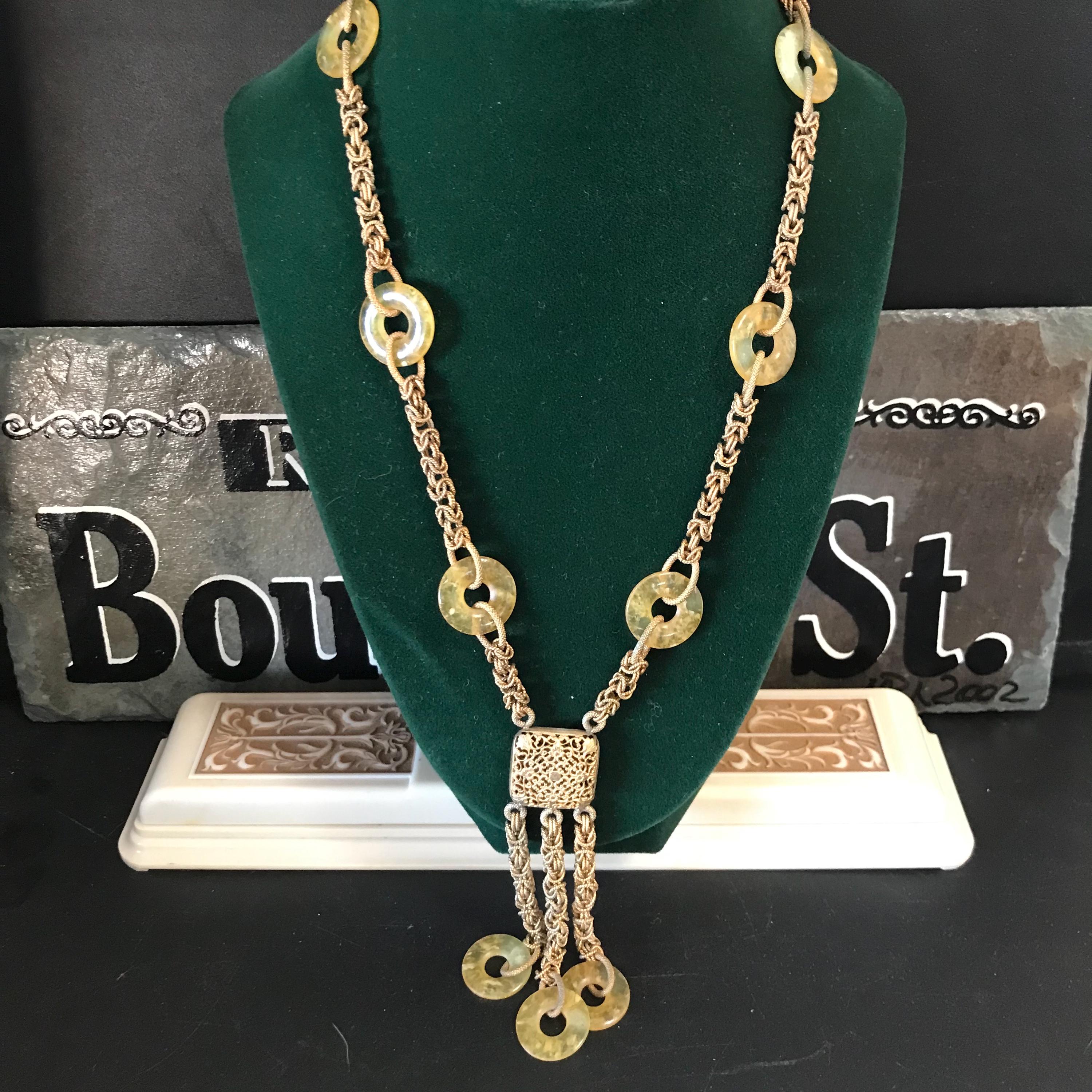 Vintage Gold Tone Metal Tassel Pendant Necklace, 1960 display picture 3