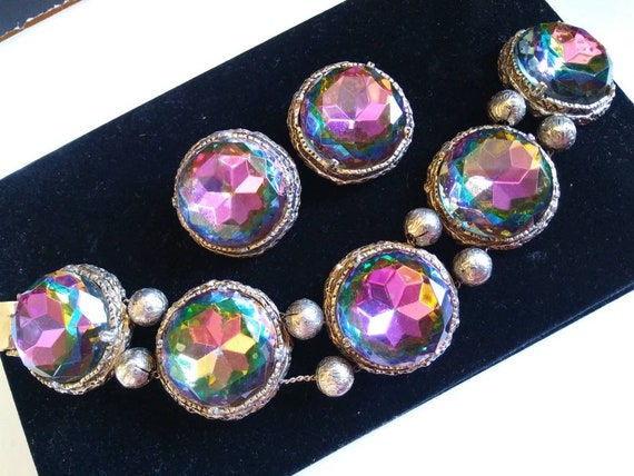 Classy Vintage Rhinestone Bracelet Earring Set, H… - image 2