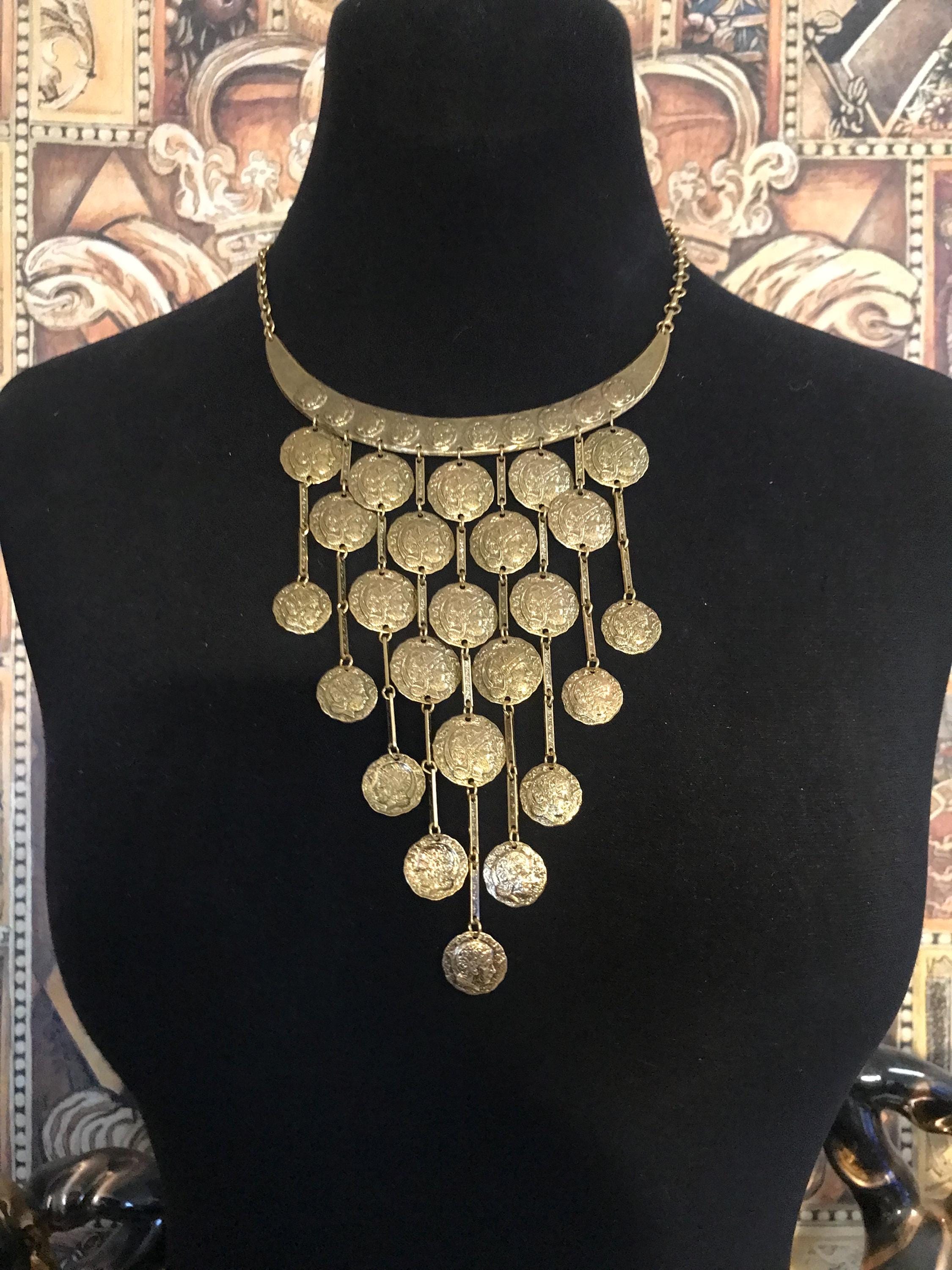 Vintage Designer Signed Vendome Coin Bib Necklace 60's 70's