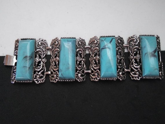 Victorian Gothic 1960s chunky wide faux turquoise… - image 3