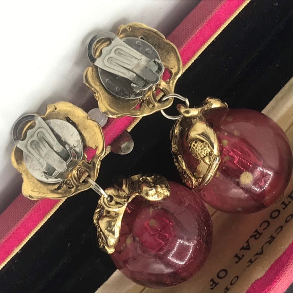 Vintage Dangle Drop Pink Lucite Earrings, High En… - image 2