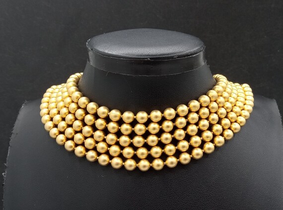 Vintage Gold Tone Metal 5 Strand Necklace 1950