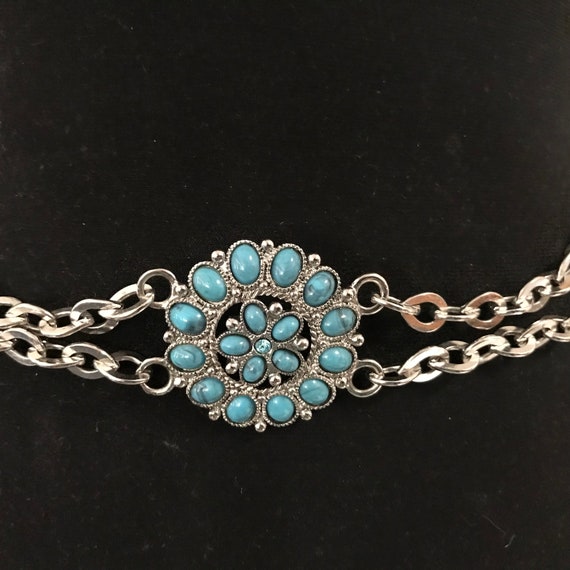 Vintage Silver Tone Chain Link Metal Belt with Fa… - image 4