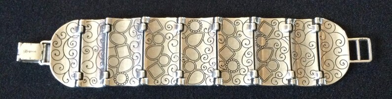 Brighton Vintage Designer Signerad Äkta Sten Cabochon Silvertonad Panelarmband bild 5
