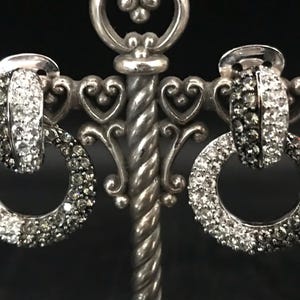 Nolan Miller Vintage Hoop Clip On Rhinestone Earrings