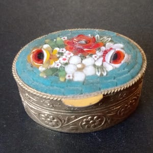Vintage Gold Tone Metal Small Mosaic Trinket Box, 1950&#39;s 1960&#39;s