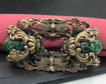 Broche vintage signée Danny Pollak, abeille et abeille, bijoux de créateur, bijoux de créateur, bijoux en strass verts