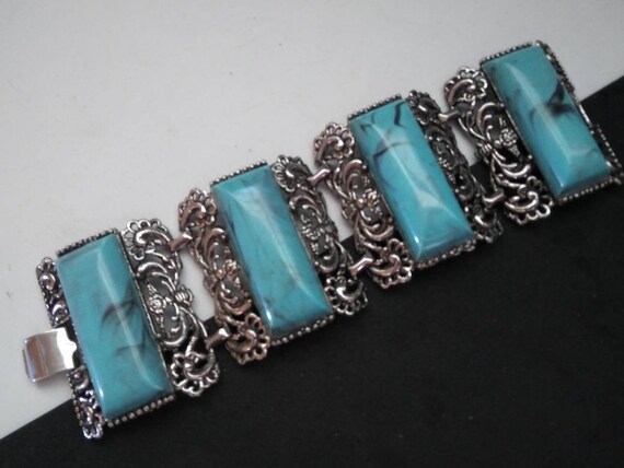 Victorian Gothic 1960s chunky wide faux turquoise… - image 1