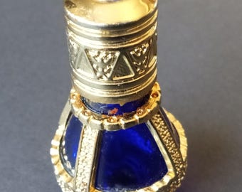 Vintage Blue Rhinestone Miniature Perfume Bottle 1980's 1990's