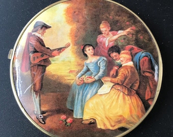 4 Inch Large Vintage Compact Victorian Lovers Style  1940's Vanity Collectible
