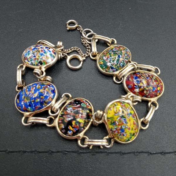 Vintage Millefiori Style Glass Chunky Bracelet, 1950's 1960's Jewelry, Vintage Present