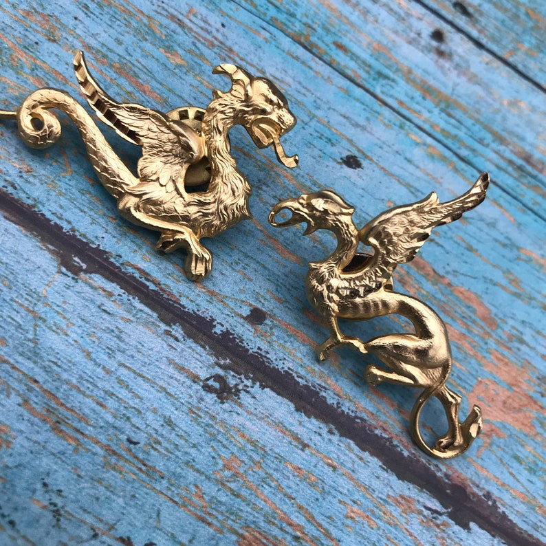 Vintage jewelry lot of two dragon Brooch tie tack pins