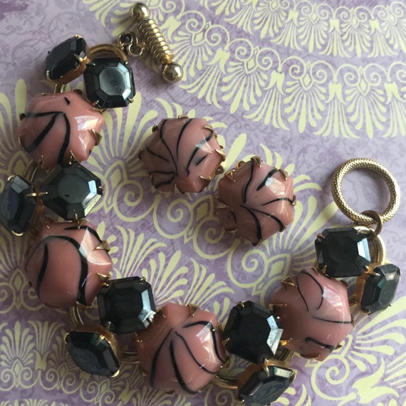 Chunky pink glass high end jewelry set, bracelet … - image 10