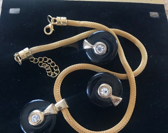 Bijoux Terner vintage collier pendentif strass et boucles d'oreilles clip parure des années 1980 New Old Stock