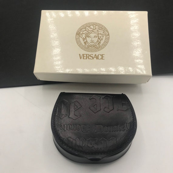 Versace Black Leather Coin Holder Pouch & Origina… - image 3