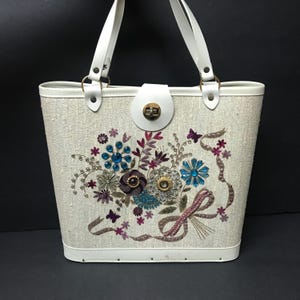 Vintage Floral Rhinestone Purse, Flower Bejeweled Purse, 1960&#39;s Mid Century Collectible Gemstone Handbag, Retro Bag, Jewel tone 1968 Handbag