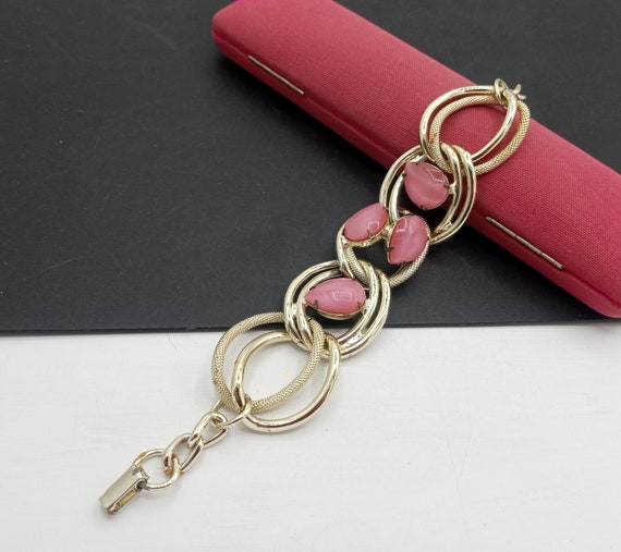 Vintage Pink Glass Chunky Bracelet, 1950's Costum… - image 5