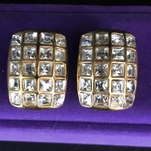 Designer Les Bernard Vintage Signed Rhinestone Clip On Earrings, Designer Jewelry, Vintage Present