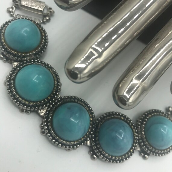 Vintage Turquoise Lucite Bracelet, Wide Chunky Aq… - image 3