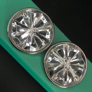 Vintage Lucite Rhinestone Statement Big Clip On Earrings, 1970&#39;s 1980&#39;s Jewelry