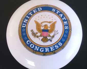 Vintage Collectible White Paperweight 1980's 1990's Porcelain United States Congress Design Home Office Decor Gift Idea For Him