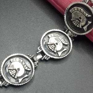 Vintage Knight Coin Style Bracelet, 1950&#39;s 1960&#39;s Heraldic Coat of Arms Jewelry