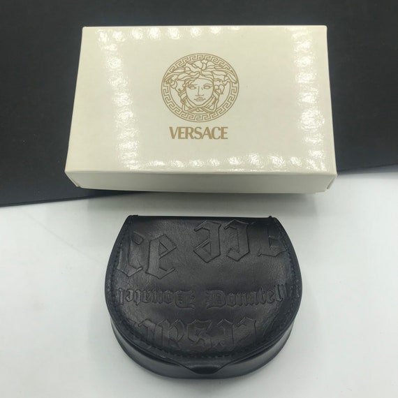 Versace Black Leather Coin Holder Pouch & Origina… - image 10