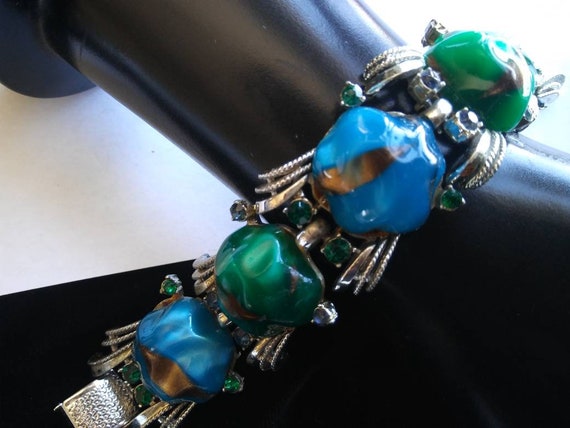 Coro Chunky Aqua Blue Green Bracelet - Designer S… - image 2