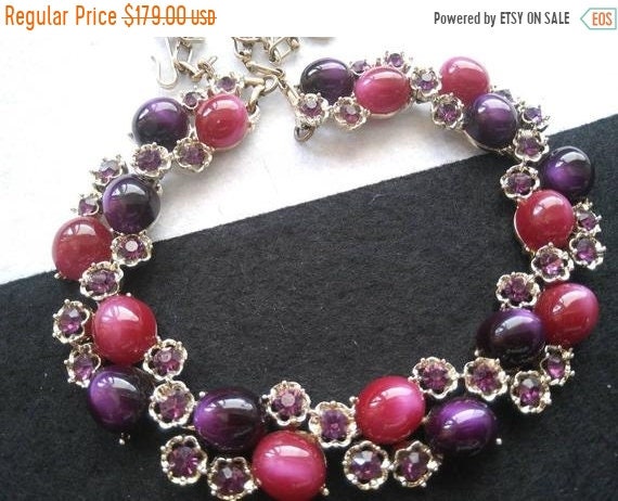 Pakula signed purple pink rhinestone choker neckla