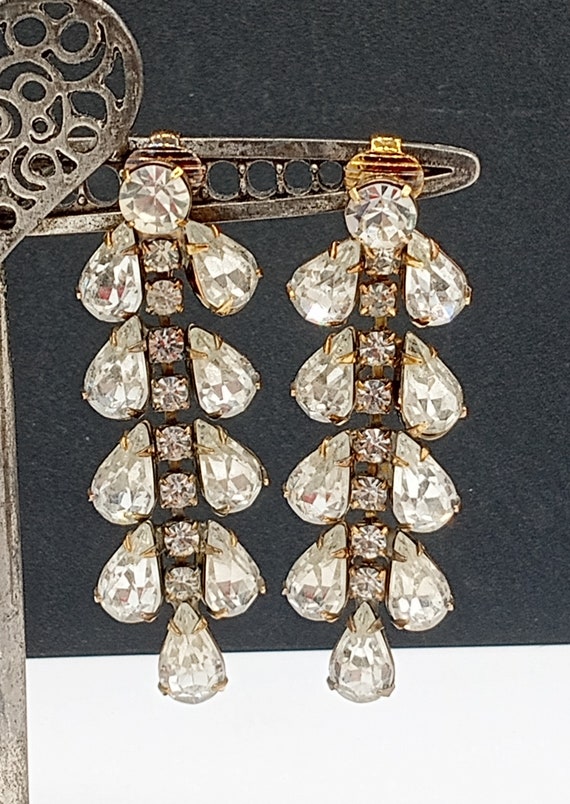 Vintage Rhinestone Dangle Drop Clip On Earrings N… - image 3