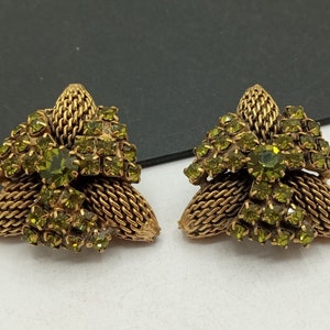 Vintage Green Rhinestone Clip On Earrings 1970&#39;s New Old Stock