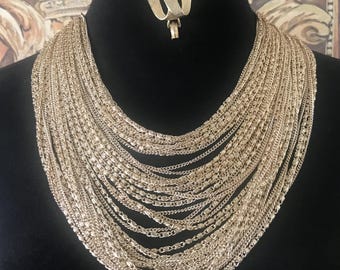 Signed ART Multi Strand Necklace Bracelet Set, Vintage Old Hollywood Glamour