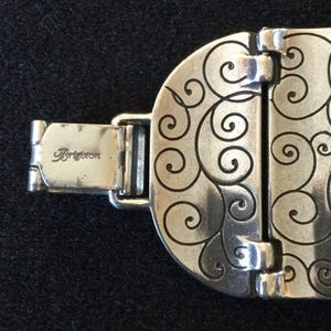 Brighton Vintage Designer Signerad Äkta Sten Cabochon Silvertonad Panelarmband bild 6
