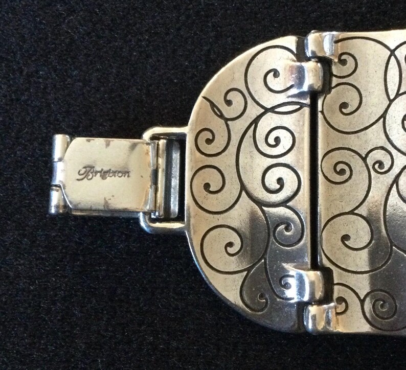 Brighton Vintage Designer Signerad Äkta Sten Cabochon Silvertonad Panelarmband bild 6