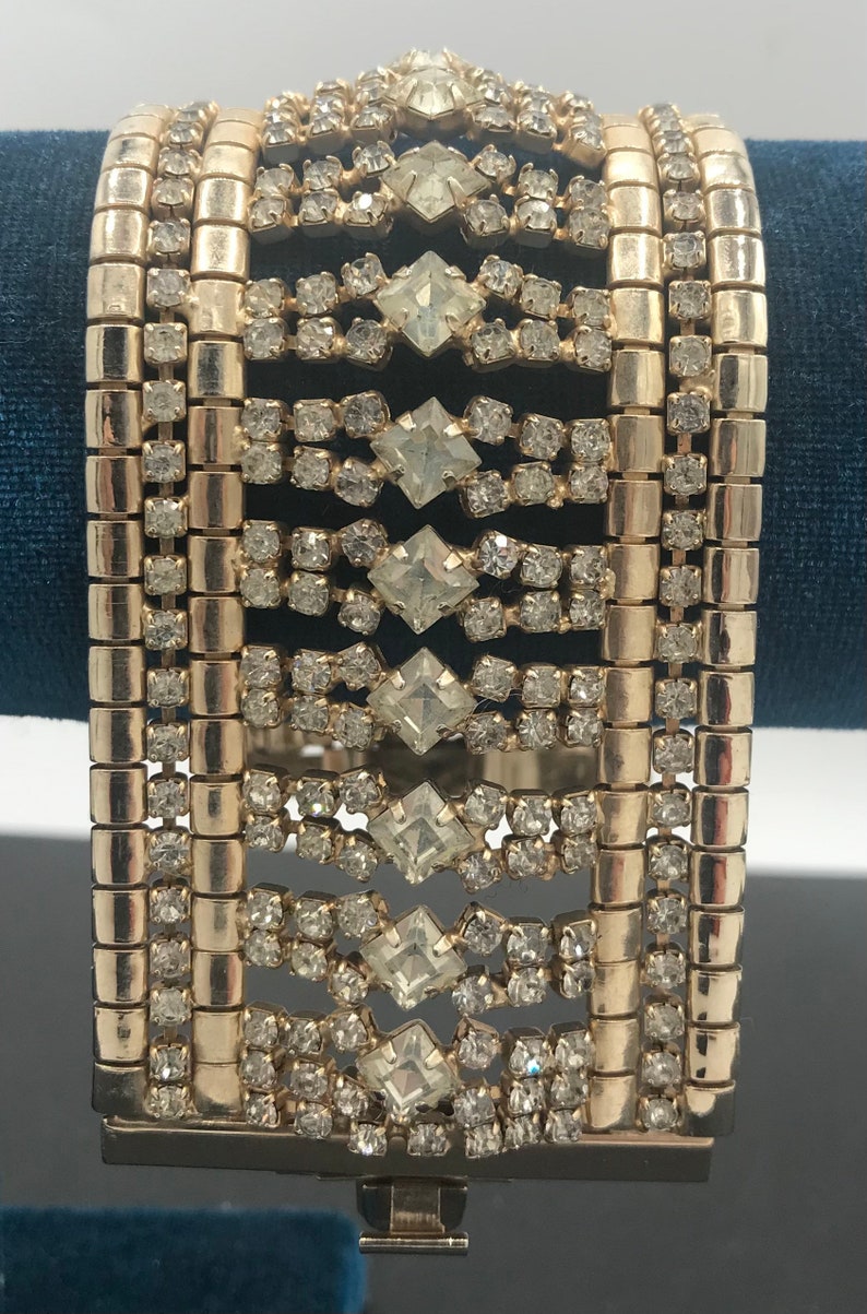 Vintage Hollywood Regency 50's Rhinestone Lamarr Bracelet