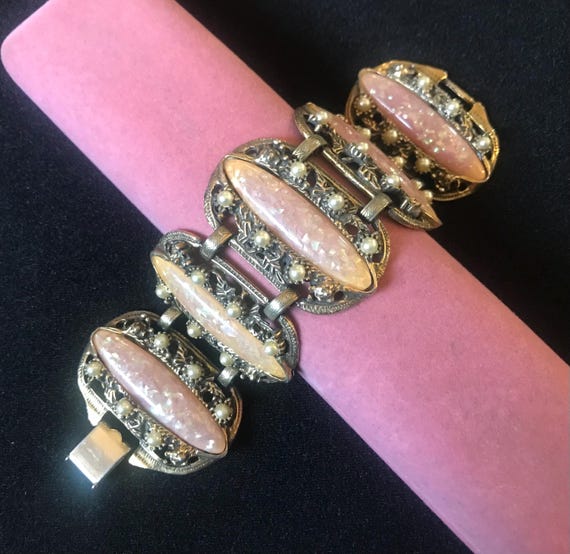 Vintage Victorian Revival Wide Panel Bracelet, 1950's 1960's