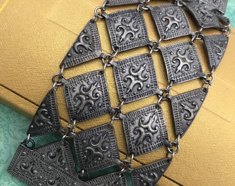 Scooter Signed French Bracelet, designer signed extra wide Gothic collectible high end bracelet, Rare Paris Jewelry