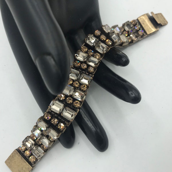 J Crew Designer Signed Bracelet, Vintage chunky 1990's bracelet collectible costume rhinestone Lucite cabochon good quality jewelry gift