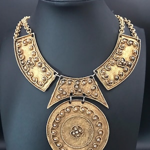 Vintage Etruscan Style Statement Pendant Necklace, 1960&#39;s 1970&#39;s Jewelry