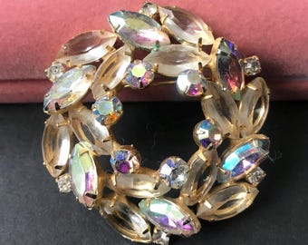 Broche Vintage Années 50/60 Avec Strass Et Pierres Rouges - Bijou Ancien De Couture