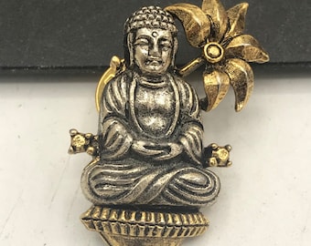 ART Designer Signed Brooch Pin, Tie Tack Collectible Buddha, Mid Century Jewelry