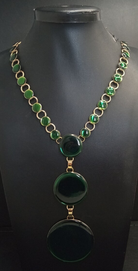 Vintage Green Pendant Necklace 1970's - image 3