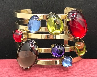 Vintage Bracelet, Collectible Jewelry Gifts For Her, Lucite Rhinestone Cuff Bracelet
