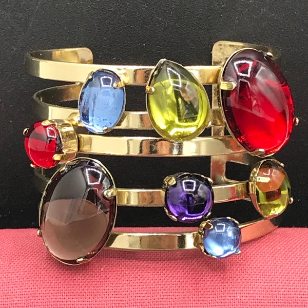 Vintage Bracelet, Collectible Jewelry Gifts For Her, Lucite Rhinestone Cuff Bracelet