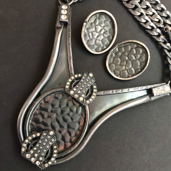 Wilma SPAGLI Designer Signed Silvertone Chunky Chain Metal Rhinestone  Necklace Earring Costume Jewelry Set -  Australia