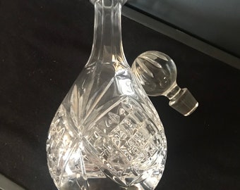 Vintage Liquor Bottle * Collectible Etched Glass * Barware Man Cave Home Decor * Clear Glass Decanter * Alcohol Whiskey Decanter